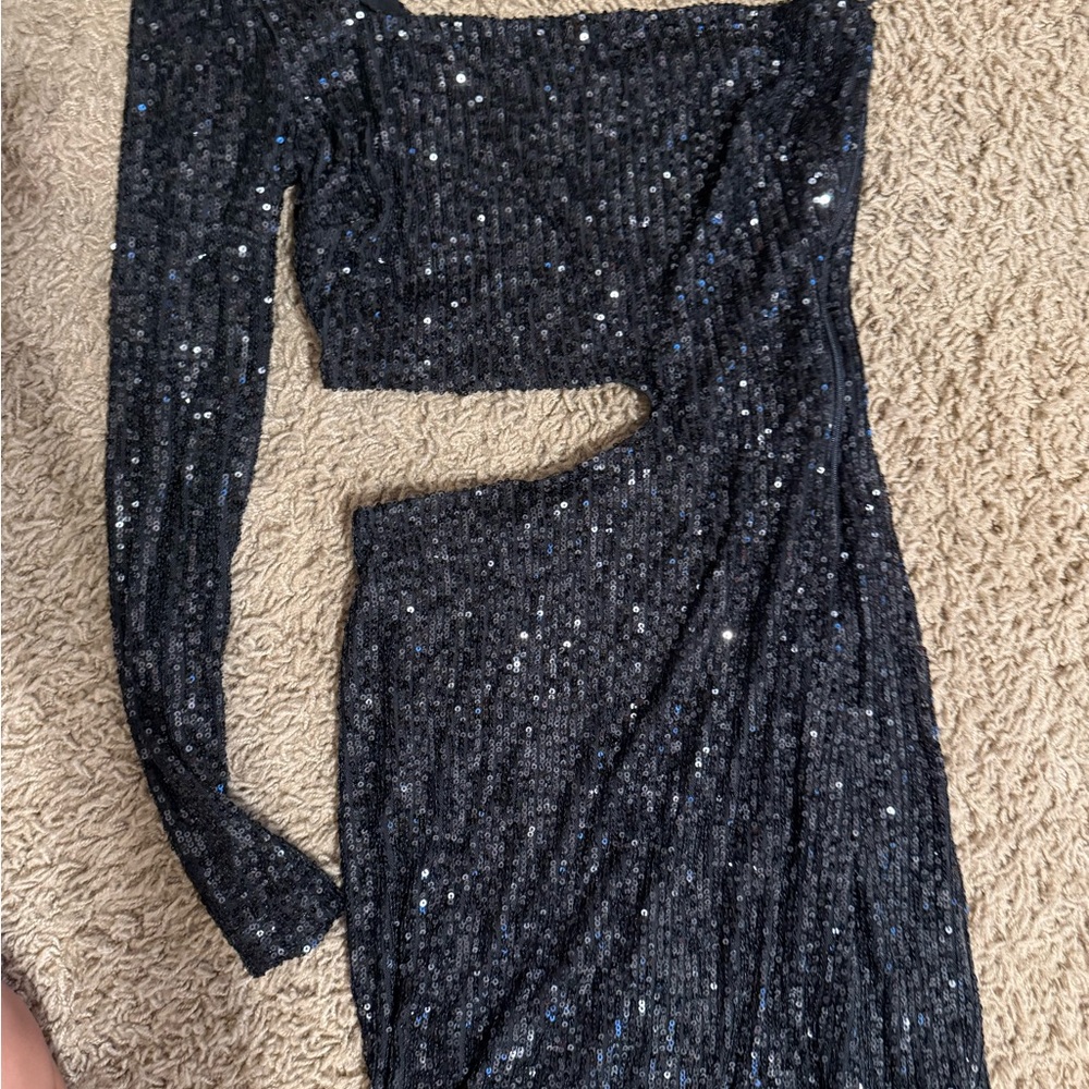 Black Sequin One-Shoulder Dress